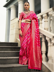 Captivating Pink Zari Weaving Silk Festival Wear Saree With Blouse