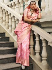 Glamorous Baby Pink Zari Weaving Silk Event Wear Saree With Blouse