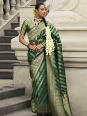 Bewitching Green Zari Weaving Silk Festival Wear Saree With Blouse