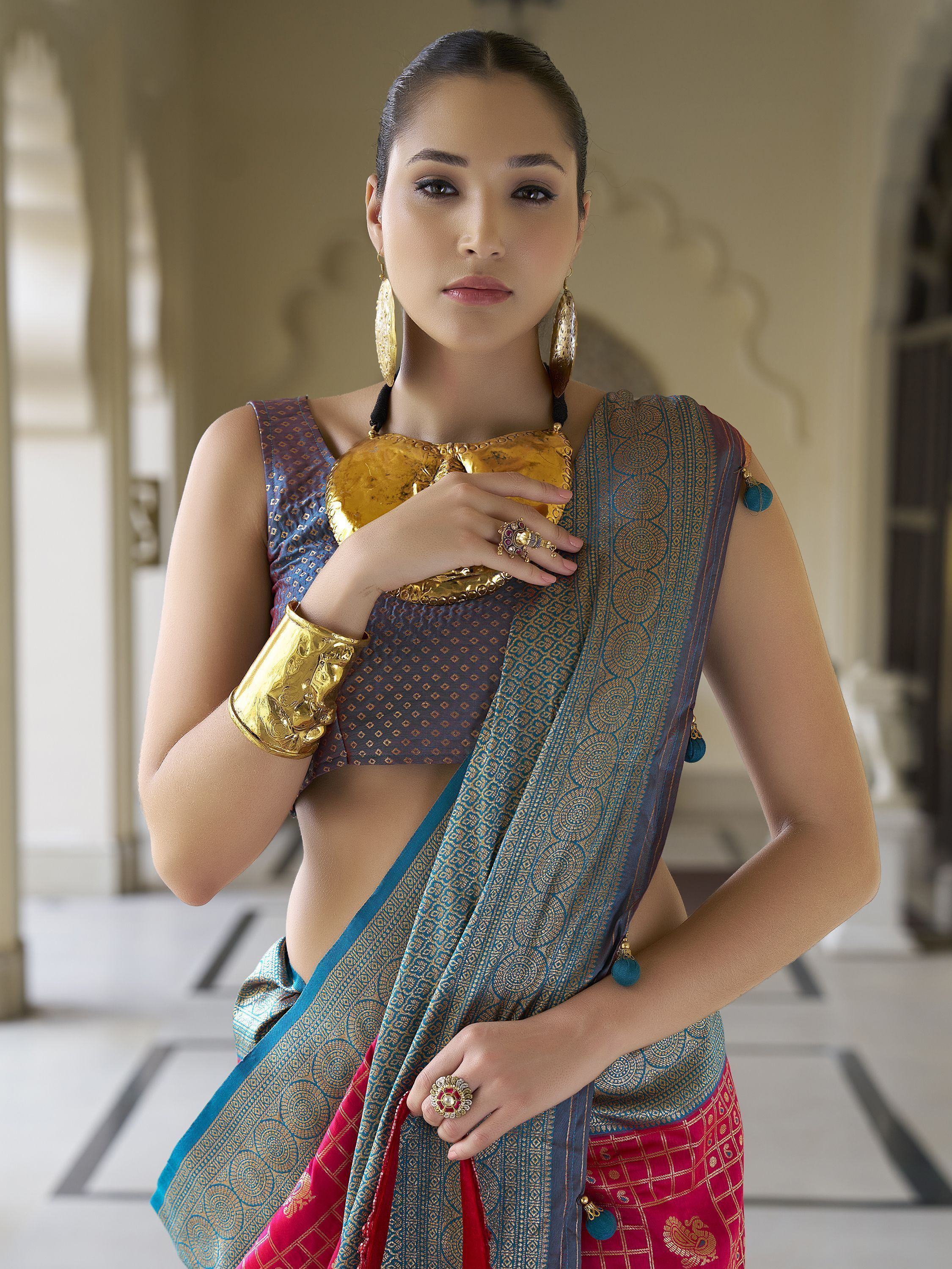 Lovely Pink Zari Weaving Banarasi Silk Traditional Saree With Blouse