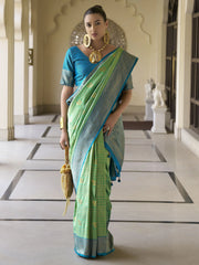 Beautiful Light Green Zari Weaving Banarasi Silk Festival Wear Saree