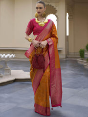 Captivating Orange Zari Weaving Banarasi Silk Event Wear Saree