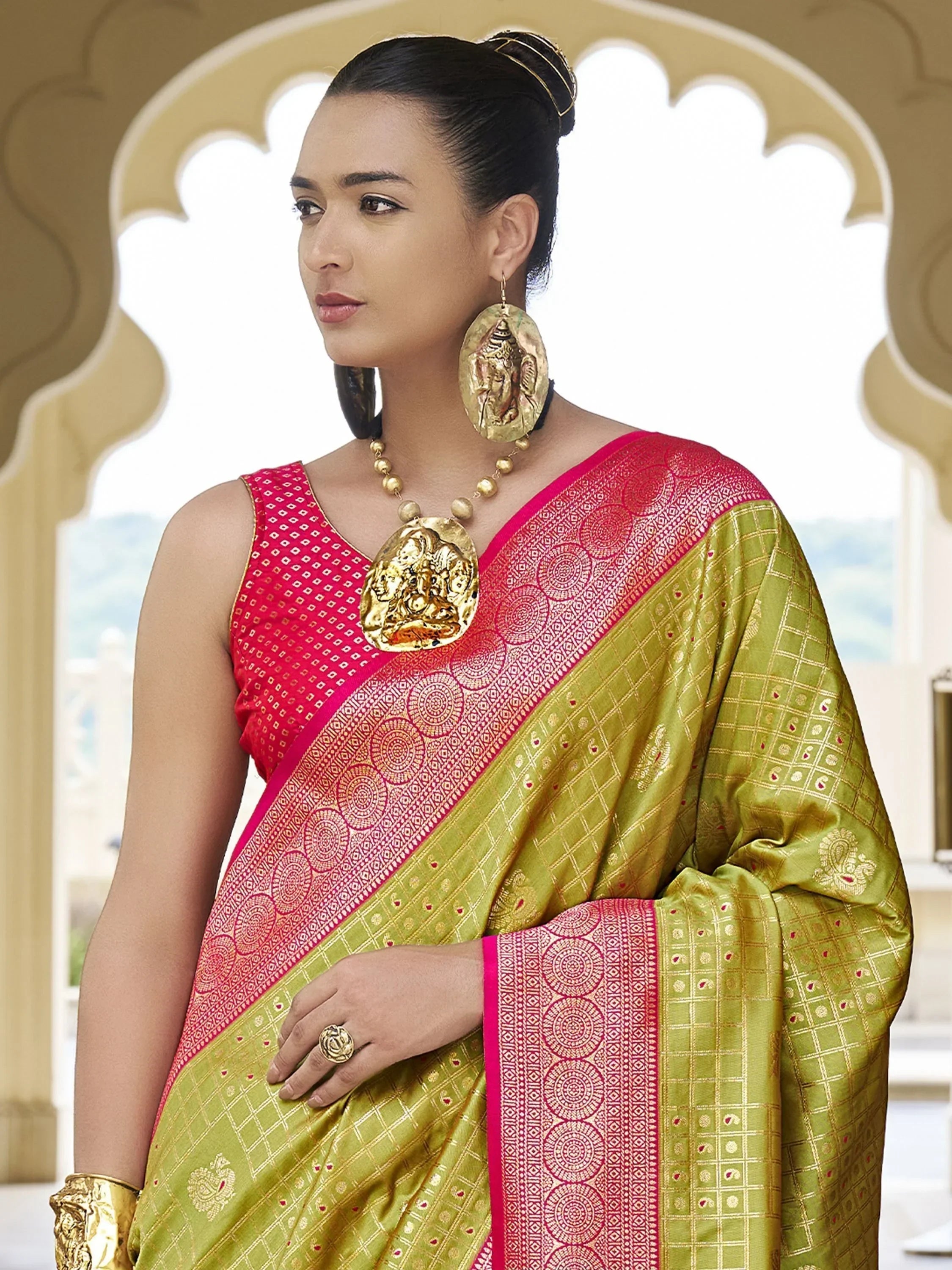 Enchanting Mustard Yellow Zari Weaving Banarasi Silk Traditional Saree