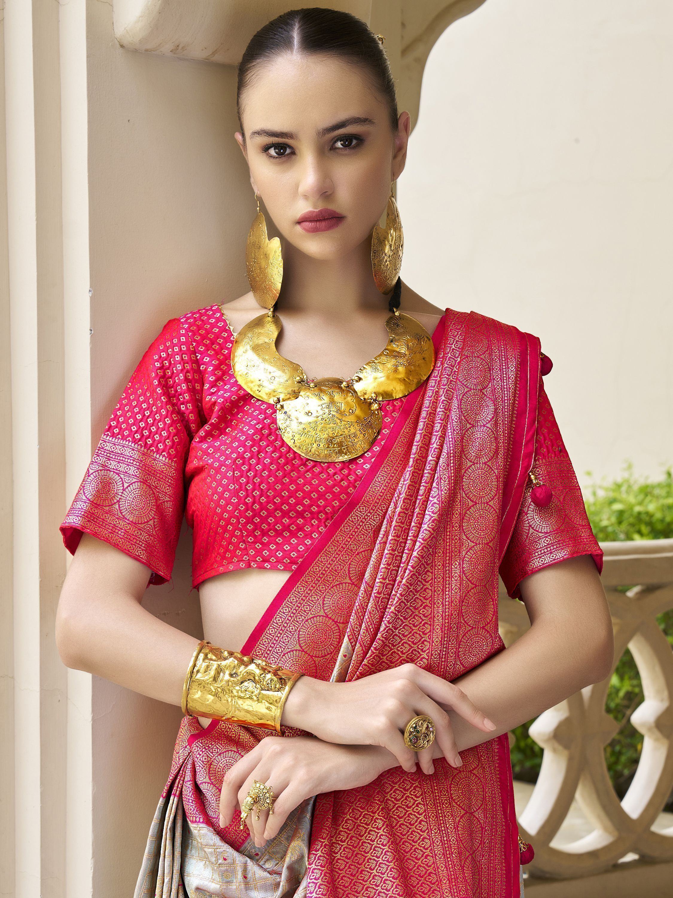 Fascinating Grey Zari Weaving Banarasi Silk Event Wear Saree