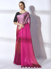 Awesome Pink Chiffon Reception Wear Plain Saree With Blouse