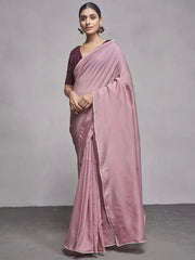 Astonishing Dusty Pink Georgette Event Wear Plain Saree With Blouse