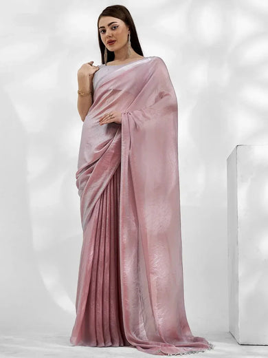 Precious Peach Organza Festival Wear Plain Saree With Blouse