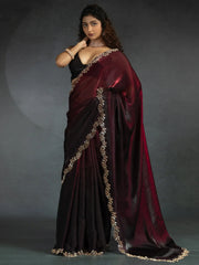Astonishing Maroon Shaded Satin Party Wear Saree With Blouse