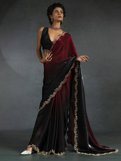 Enchanting Red Shaded Satin Party Wear Saree With Blouse