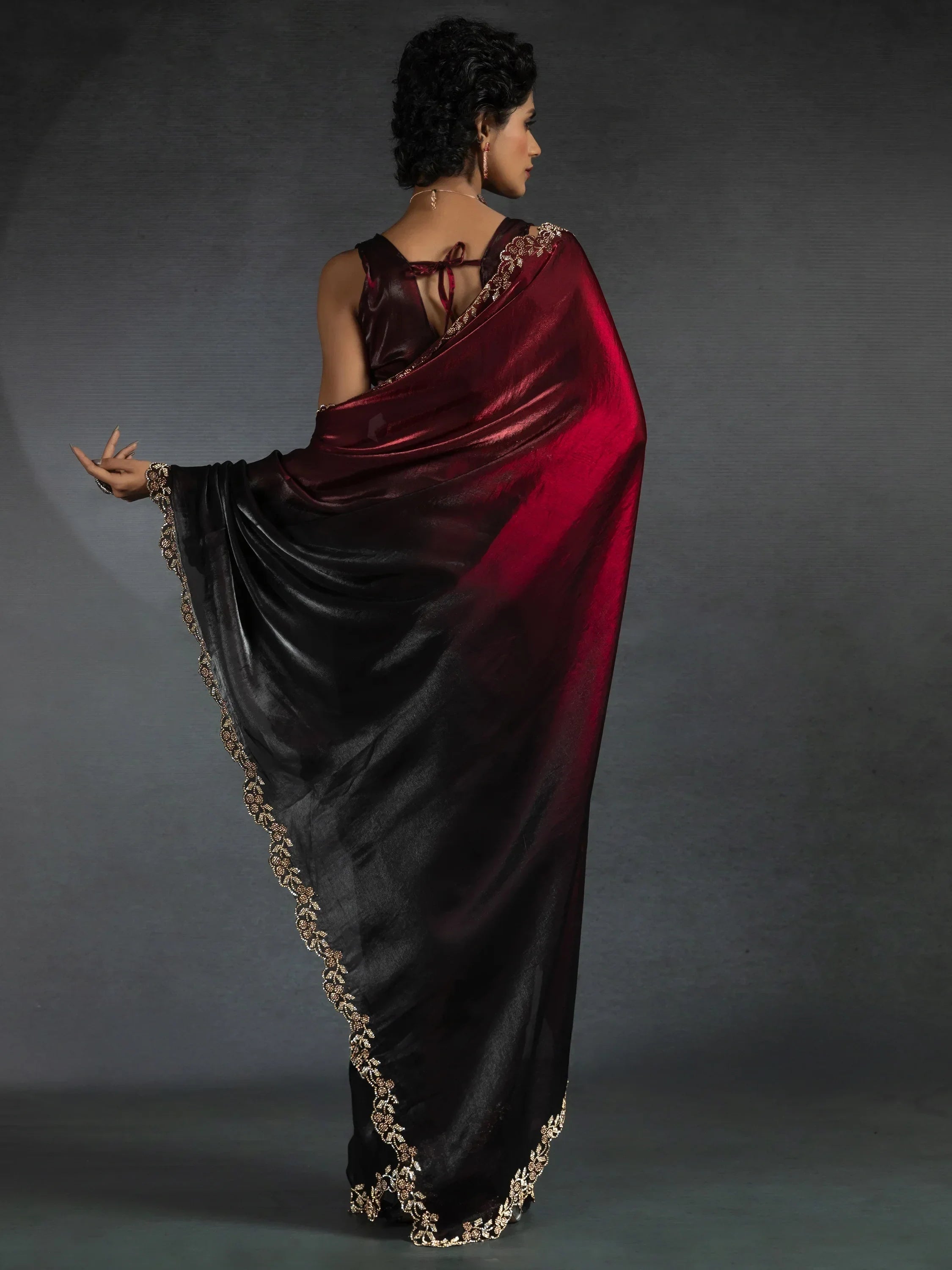 Enchanting Red Shaded Satin Party Wear Saree With Blouse