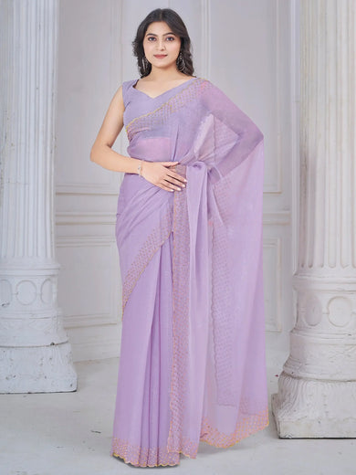 Incredible Lavender Organza Event Wear Saree With Blouse