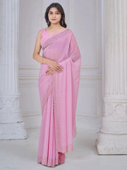Amazing Pink Border Work Organza Party Wear Saree With Blouse