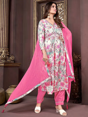 Gorgeous White Floral Printed Rayon Function Wear Salwar Suit