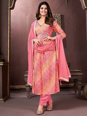 Fantastic Pink & Peach Digital Printed Rayon Festival Wear Salwar Kameez