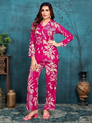 Gorgeous Rani Pink Digital Printed Muslin Silk Casual Wear Co-Ord Set