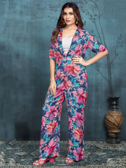 Stunning Blue Digital Printed Muslin Silk Party Wear Co-Ord Set