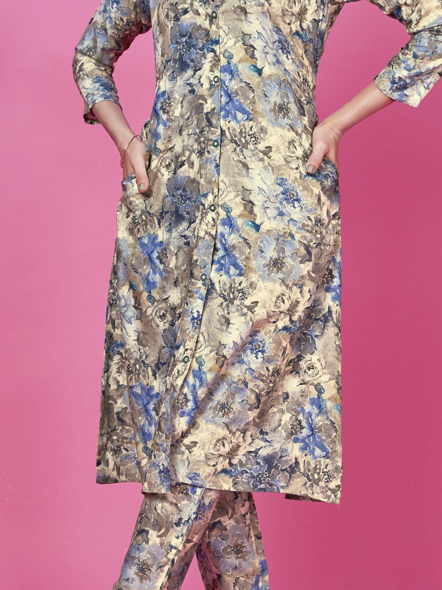 Floral printed kurta with matching pants, ethnic wear for women
