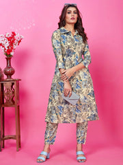 Adorable White Digital Printed Rayon Event Wear Pants Suit Co-Ord Set