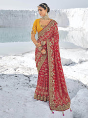 Beautiful Red Bandhani Printed Georgette Saree With Blouse