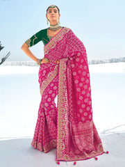 Incredible Pink Bandhani Printed Georgette Saree With Blouse