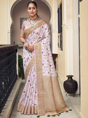 Stunning Light Pink Digital Printed Silk Function Wear Saree With Blouse