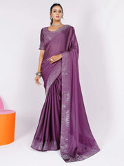 Alluring Pink Swarovski Work Rangoli Silk Party Wear Saree With Blouse