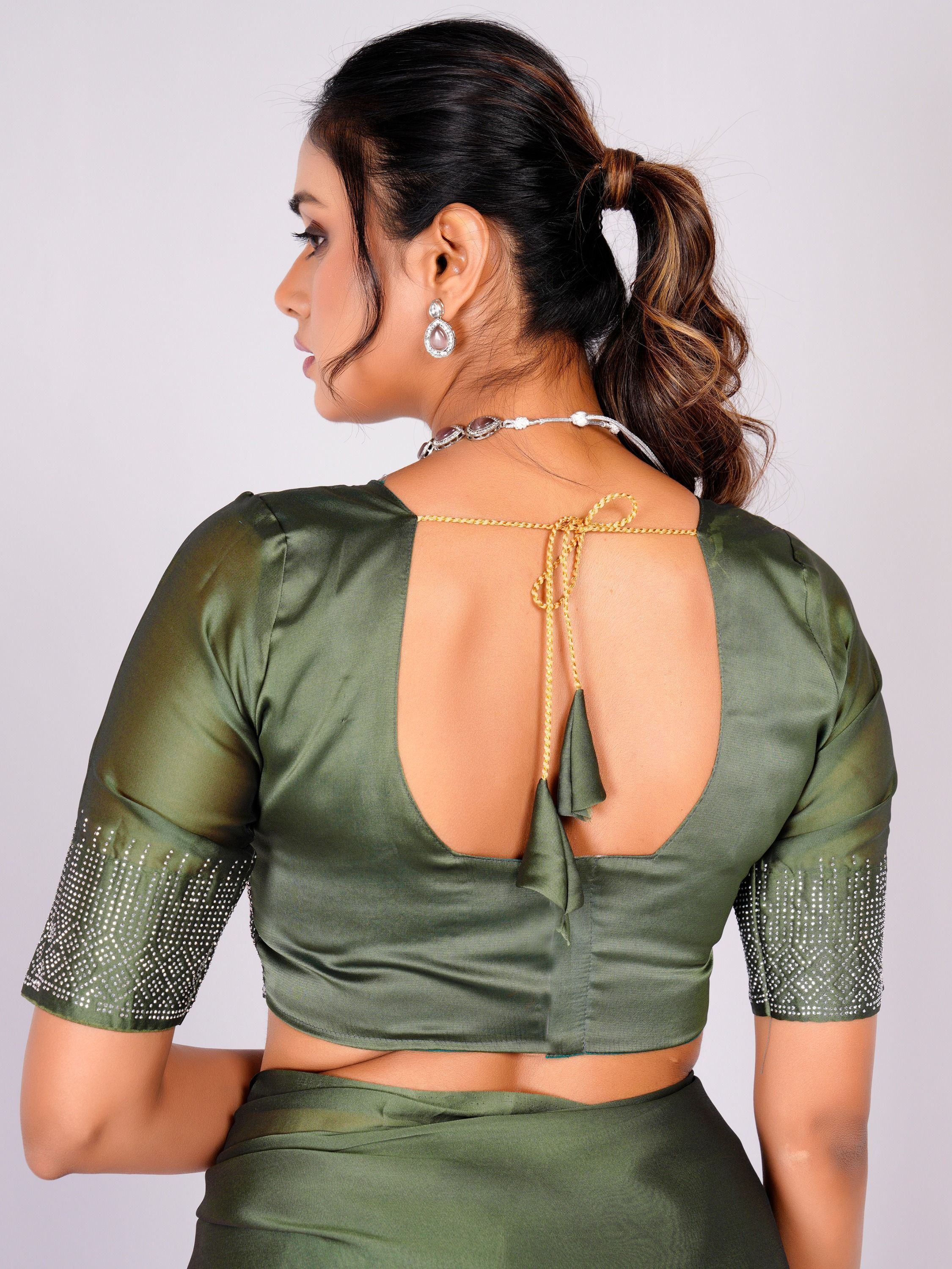 Mesmerizing Dusty Green Stone Work Rangoli Silk Designer Saree With Blouse