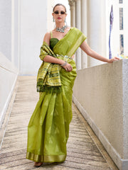 Wonderful Olive Green Zari Weaving Silk Festival Wear Saree With Blouse