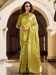 Captivating Olive Green Zari Weaving Silk Festival Wear Saree
