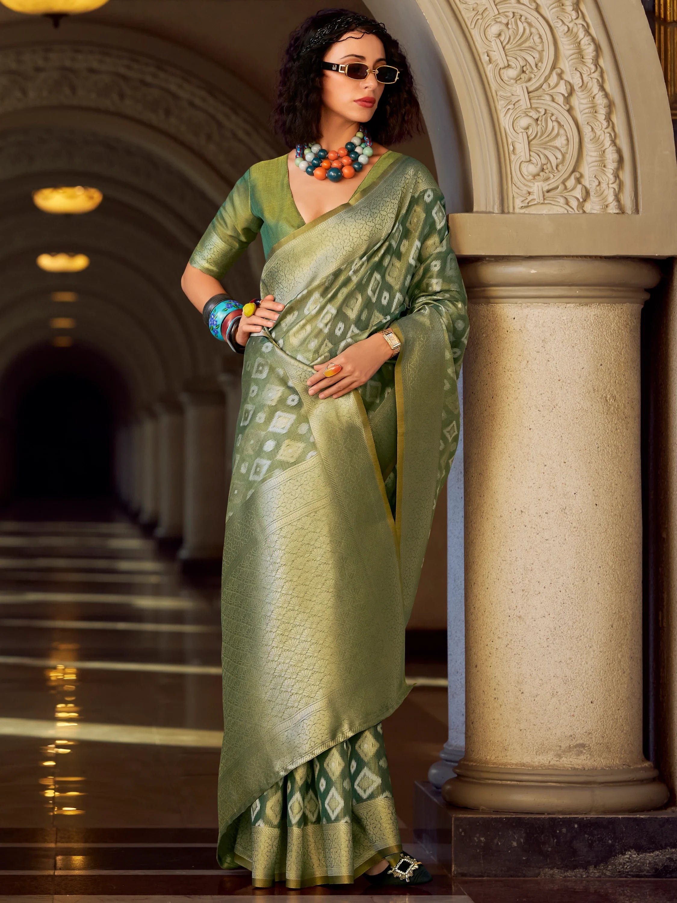 Adorable Green Zari Weaving Silk Event Wear Saree With Blouse