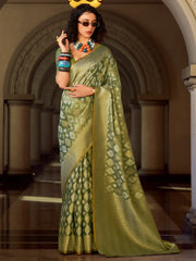 Adorable Green Zari Weaving Silk Event Wear Saree With Blouse