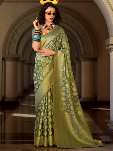 Adorable Green Zari Weaving Silk Event Wear Saree With Blouse