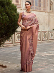 Wonderful Purple Digital Printed Tissue Silk Event Wear Saree With Blouse