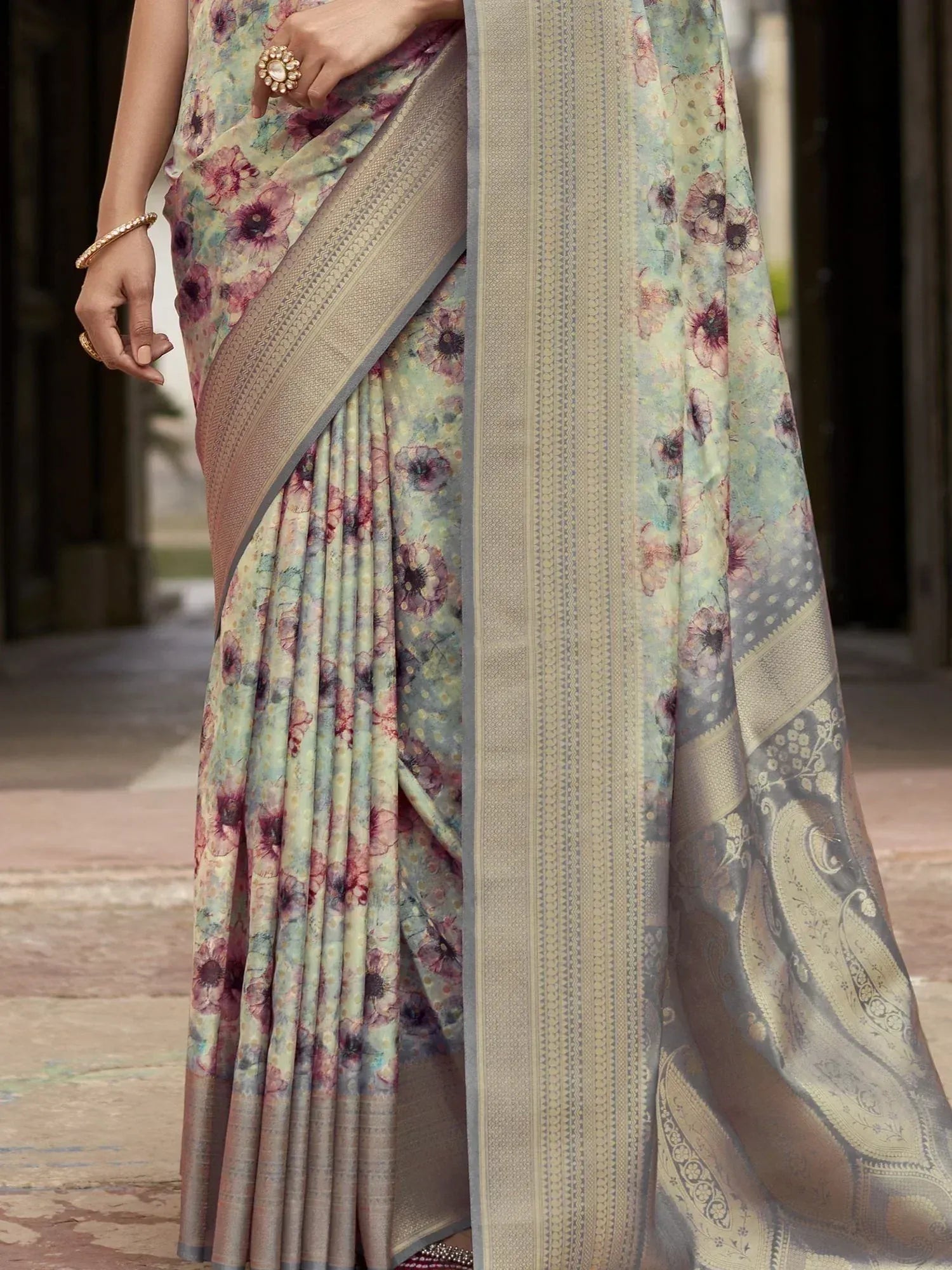 Floral print saree with intricate border, perfect for Indian ethnic wear occasions