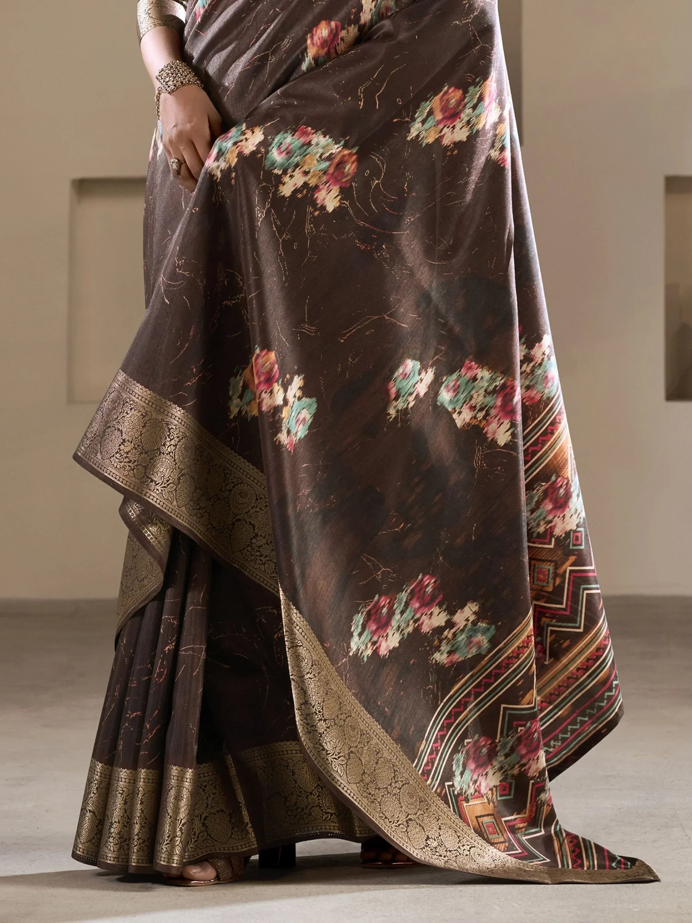 Wonderful Brown Color Zari Woven Silk Event Wear Saree With Blouse