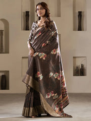 Wonderful Brown Color Zari Woven Silk Event Wear Saree With Blouse