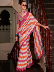 Awesome Pink Printed Cotton Office Wear Saree With Blouse