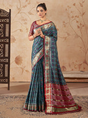 Alluring Blue Zari Weaving Patola Silk Festival Wear Saree With Blouse