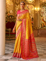 Bewitching Yellow Zari Weaving Banarasi Silk Haldi Wear Saree