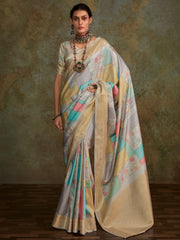 Stunning Multi-Color Digital Printed Silk Festival Wear Saree