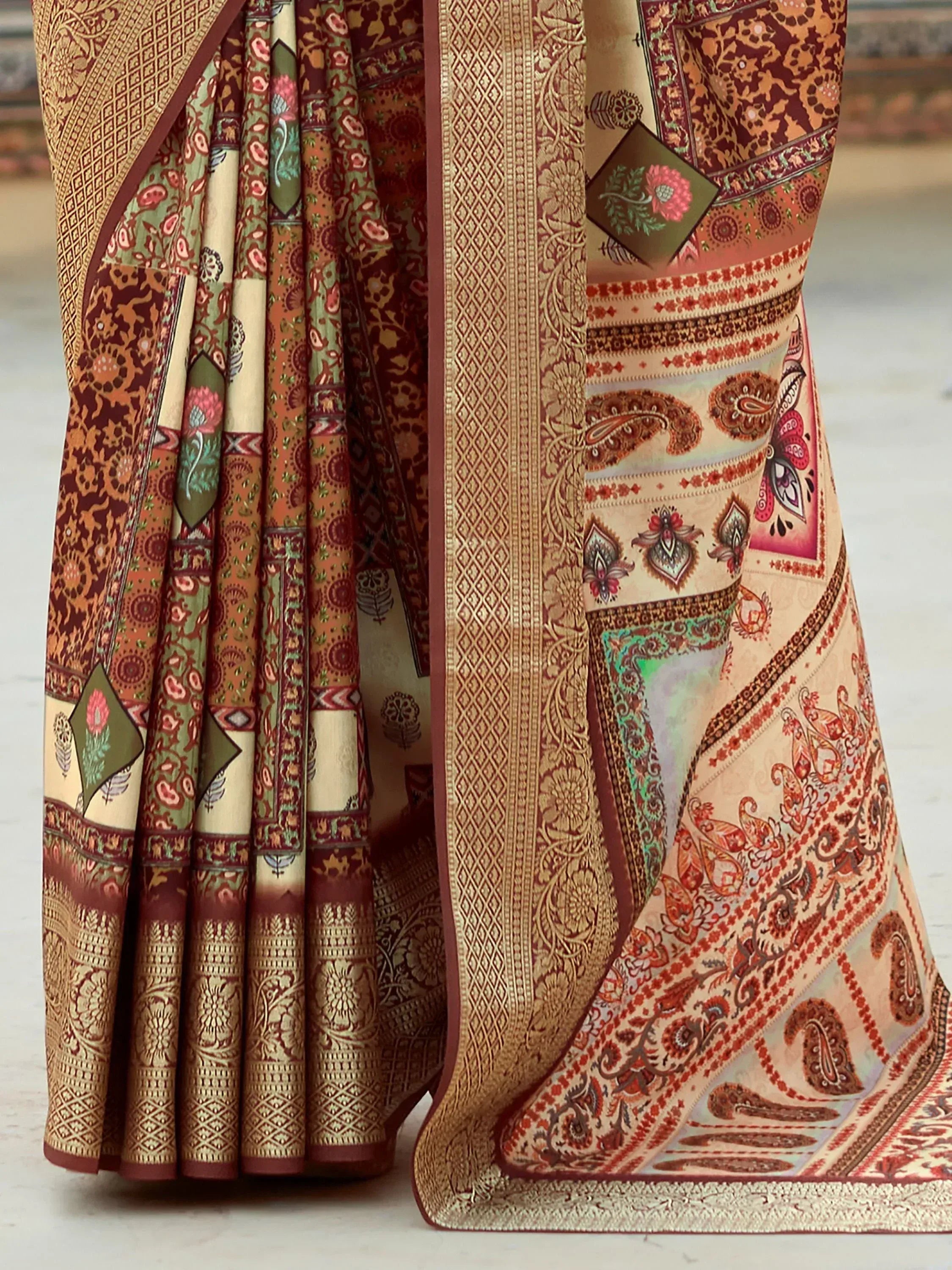 Incredible Brown Digital Printed Silk Events Wear Saree With Blouse