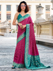 Wonderful Magenta Bandhani Printed Silk Traditional Saree With Blouse