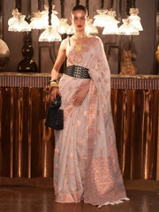 Sweet Off-White Copper Weaving Silk Traditional Saree With Blouse