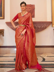 Precious Red Zari Weaving Silk Wedding Wear Saree With Blouse