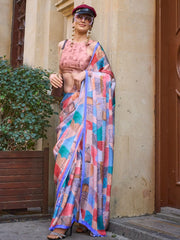 Magnificent Multi-Color Digital Printed Satin Saree With Blouse
