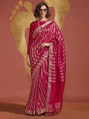 Stunning Rani Pink Zari Weaving Viscose Function Wear Saree With Blouse
