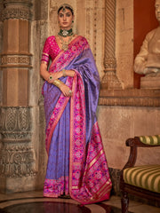 Precious Purple Patola Printed Silk Festival Wear Saree With Blouse