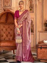 Adorable Purple Zari Weaving Silk Wedding Wear Saree With Blouse