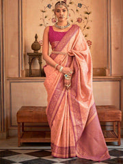Precious Peach Zari Weaving Silk Festival Wear Saree With Blouse