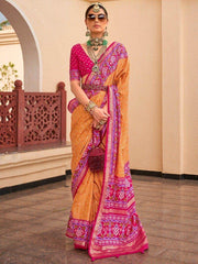 Marvelous Orange Digital Printed Silk Function Wear Saree With Blouse